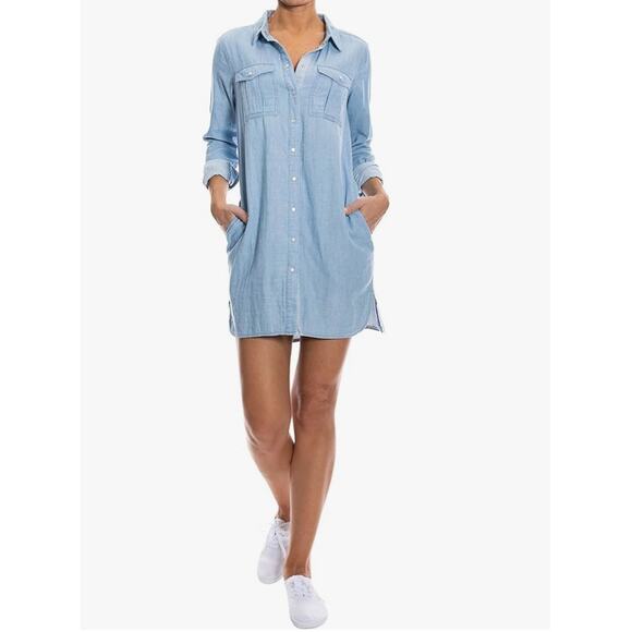 OAT Dresses & Skirts - New OAT NEW YORK Women's Azure Blue Pockets Button Front Shirt Dress Size M